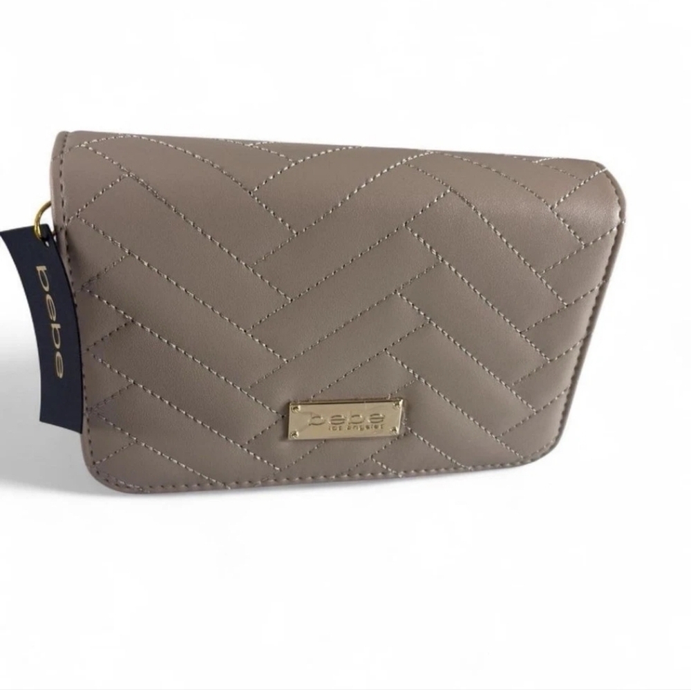Bebe Sophia Crossbody Bag Small Beige Quilted Faux Leather Gold Chain NWT
